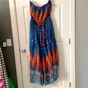 Anthropologie Blue and Orange Maxi Dress